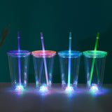 China RTS_Double Walled Led Transparent Luminous Creative 16oz Colorful Cup With Plastic Lids 60pcs/case_GGblanks