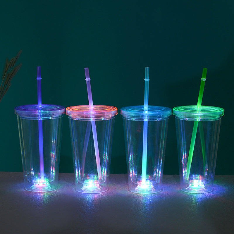 China RTS_Double Walled Led Transparent Luminous Creative 16oz Colorful Cup With Plastic Lids 60pcs/case_GGblanks