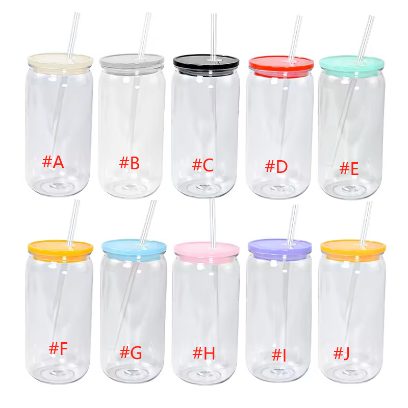 50 Pack Transparent Acrylic 16oz Plastic Can with Colored PP Lids_GGblanks