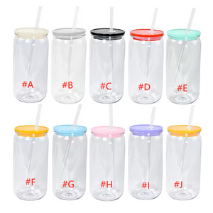 50 Pack Transparent Acrylic 16oz Plastic Can with Colored PP Lids_GGblanks