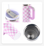 20 Pack 40oz Checkered Pattern Stainless Steel Mug with Handle H2.0_GGblanks