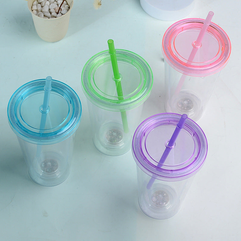 China RTS_Double Walled Led Transparent Luminous Creative 16oz Colorful Cup With Plastic Lids 60pcs/case_GGblanks