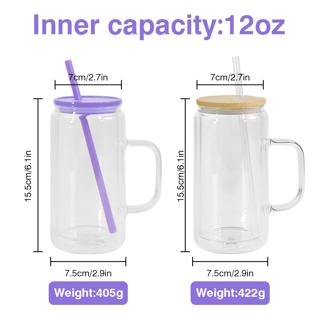 25 Pack 15oz China RTS double walled Snow Globe Glass Mugs with Hollow Handle_GGblanks