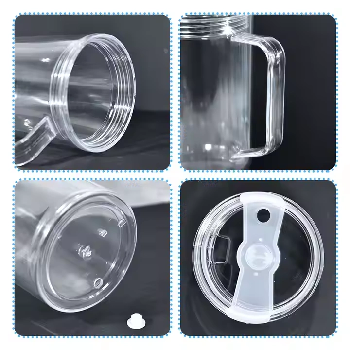 20 Pack GGblanks Glitter 40oz Clear Acrylic Snow Globe Cups Plastic Double Wall Tumbler with Pre Drilled Hole and Plug for UV DTF Transfer Wrap_GGblanks