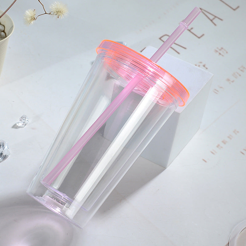 China RTS_Double Walled Led Transparent Luminous Creative 16oz Colorful Cup With Plastic Lids 60pcs/case_GGblanks