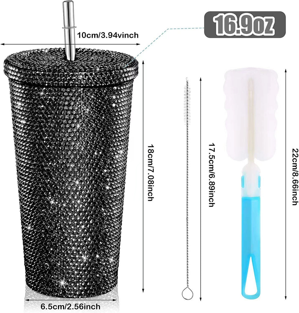 😍China RTS_16oz bling diamond-encrusted cup double-layer stainless steel straw cup stick drill rhinestone coffee cup