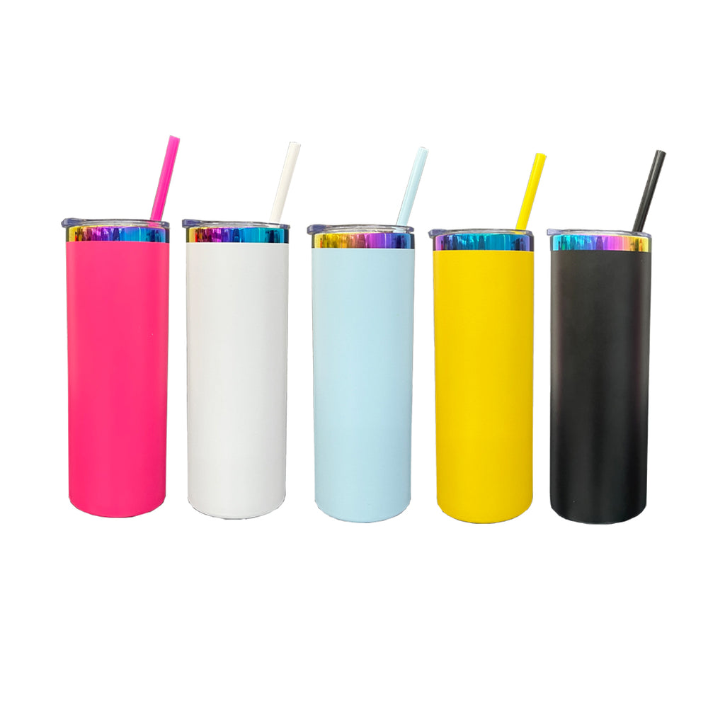 25 Pack 20oz Powder Coated Stainless Steel Straight Skinny Tumbler Rainbow Plated Rainbow Underneath Tumbler for Laser Engraving_GGblanks