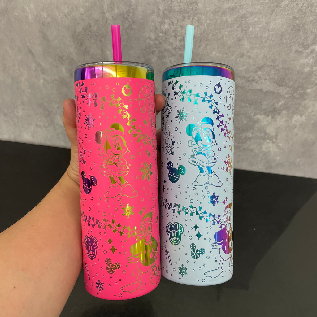 25 Pack 20oz Christmas straight tumblers with rainbow laser engraving Disney design_GGblanks