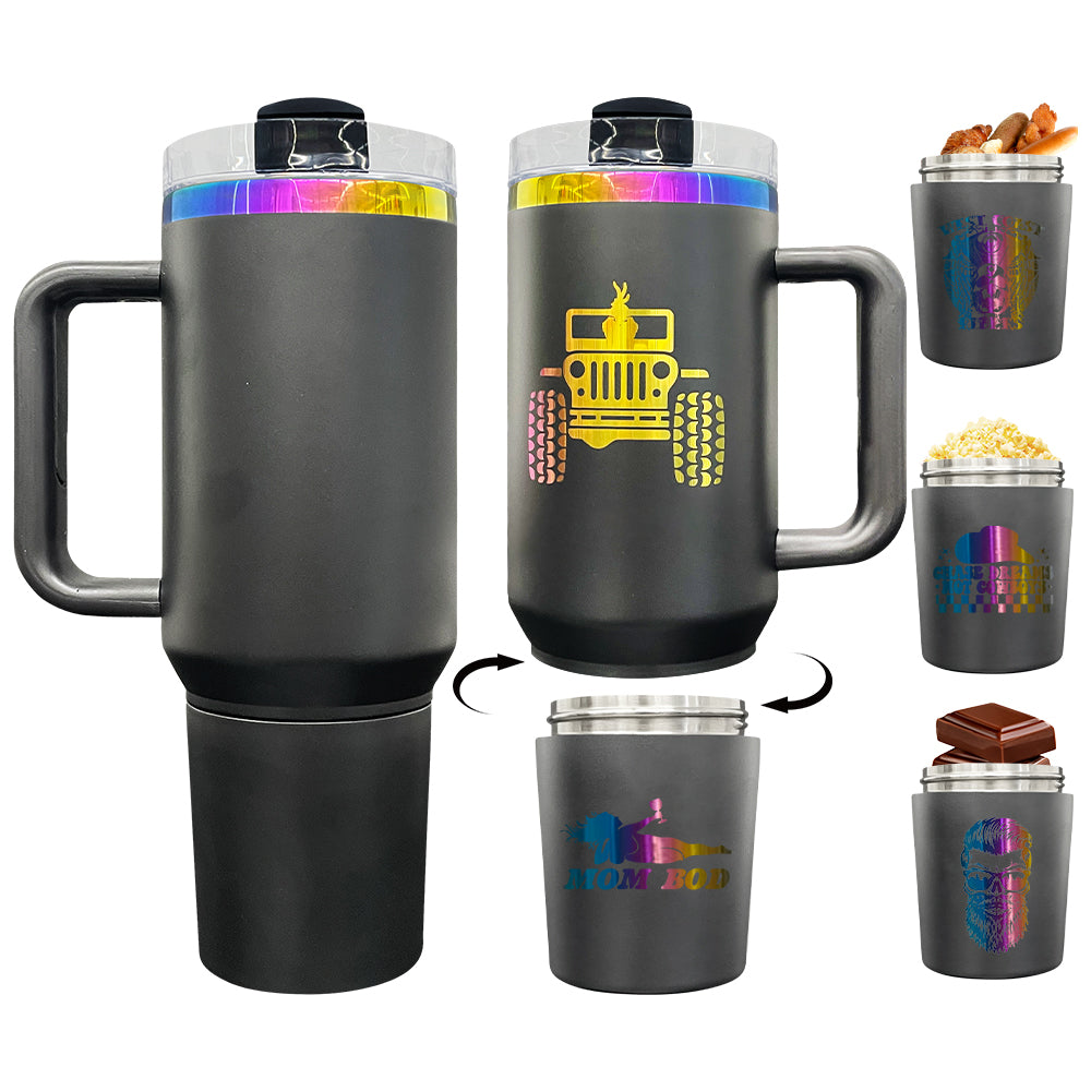 20 Pack GGblanks 2 in 1 40oz Quencher Tumbler with Snack Storage Compartment white for Sublimation& white Black Powder Rainbow Plated Tumblers for Laser Engraving_GGblanks