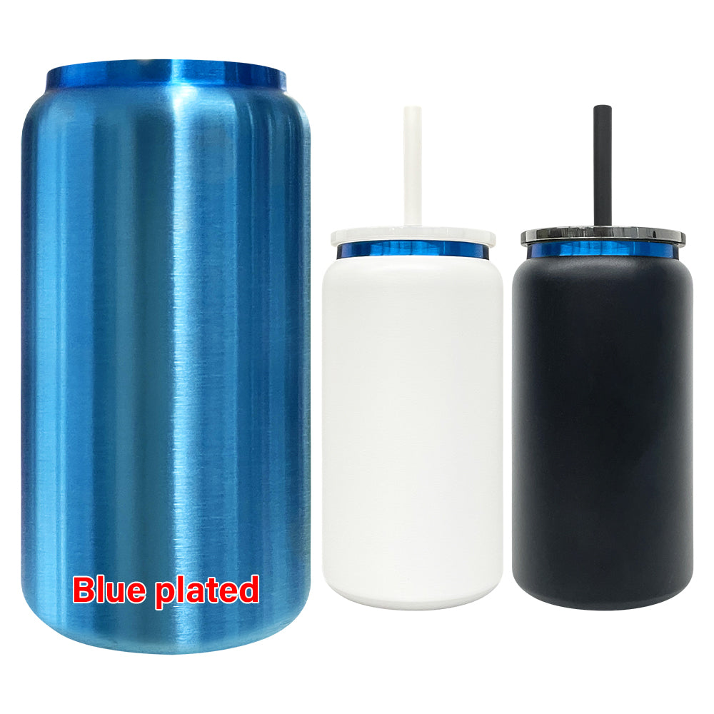 25 Pack China Warehouse 16oz Stainless Steel Cans Blue Plated 13pcs Black 12pcs White Soda Cans_GGblanks