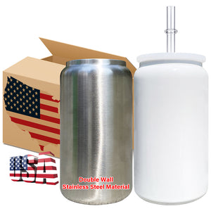 25 Pack 16oz Vacuum lnsulated White Blank Sublimation Stainless steel Can_GGblanks