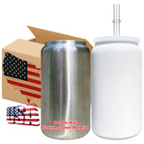 25 Pack 16oz Vacuum lnsulated White Blank Sublimation Stainless steel Can_GGblanks