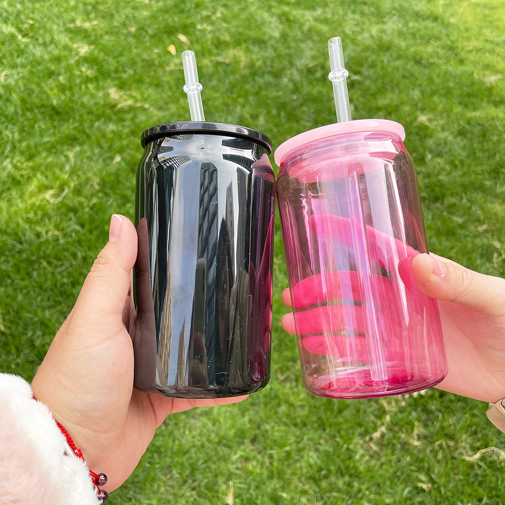 50 Pack 60 Pack 16oz 20oz Libby Shape Acrylic Cans Plastic Can with Plastic or Bamboo Lids and Straws_GGblanks