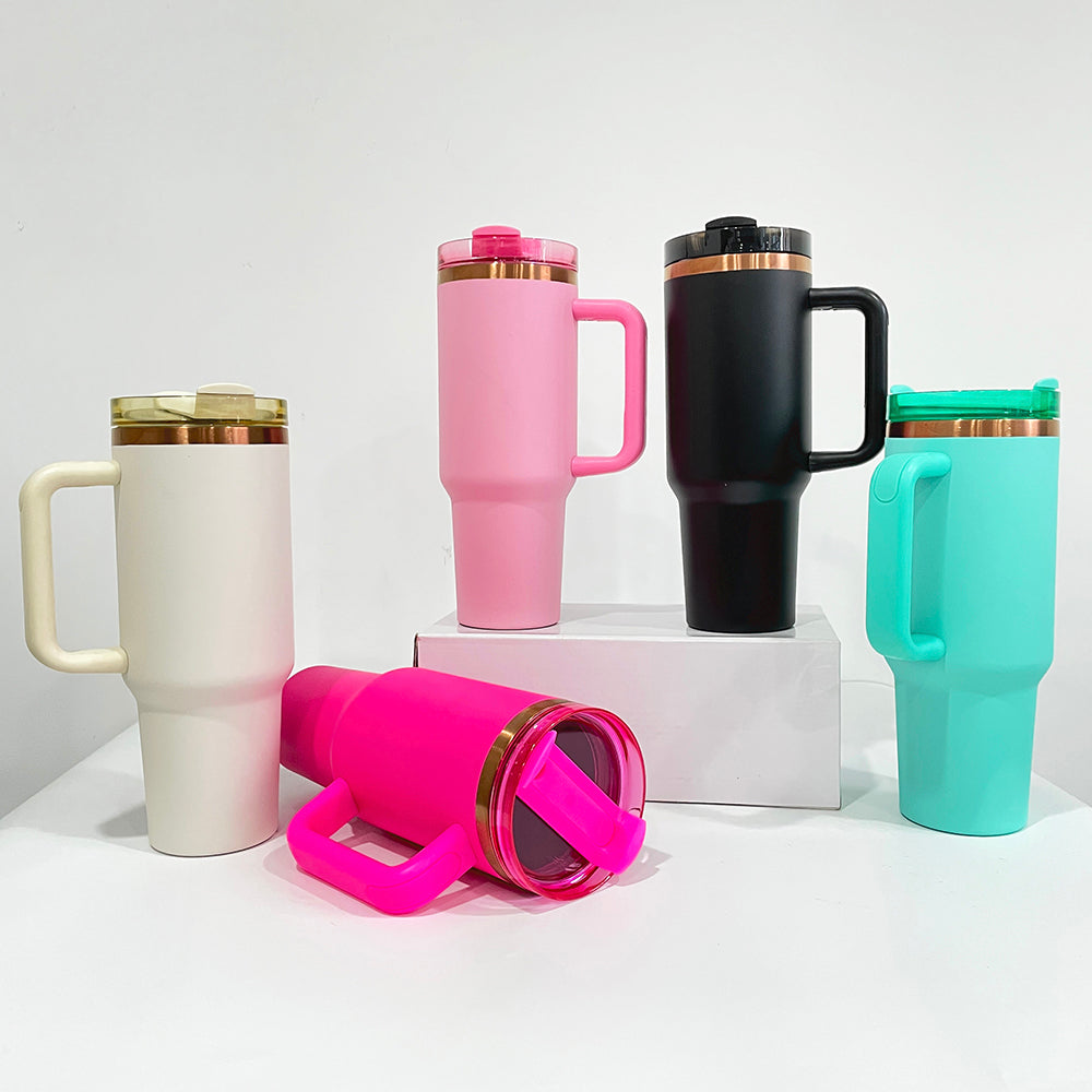 25 Pack Updated to H2.0 40oz Powder Coated Stainless Steel Tumbler Copper Plated Copper Underneath Tumbler_GGblanks