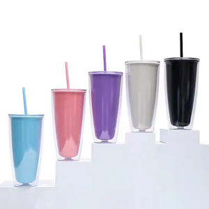 China RTS_BPA free 16oz double walled plastic cups with individual white box and straw 60pcs/case _GGblanks