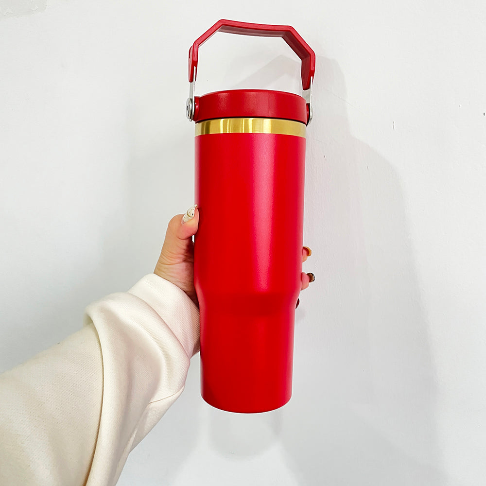 25 Pack 30oz Gold/Copper Plated Christmas Green Red Pink Black White Water Bottles with Flip Straws_GGblanks