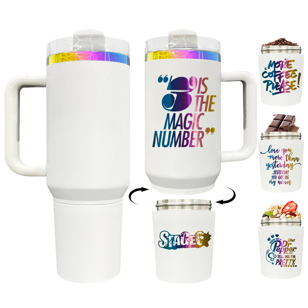 20 Pack GGblanks 2 in 1 40oz Quencher Tumbler with Snack Storage Compartment white for Sublimation& white Black Powder Rainbow Plated Tumblers for Laser Engraving_GGblanks