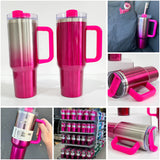 China RTS_H2.0 Hot Pink LOTSO 40oz Metallic painted Stanley-style Blank Sublimation Tumblers 20pcs-Colors Mixed 40HOTPINK01_GGblanks