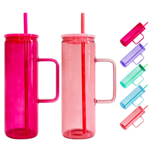 25 Pack USA RTS 20oz Straight Glass Mugs Skinny Tumblers Jelly Color Straight Beverage Mugs for Sublimation or UV DTF wraps_GGblanks