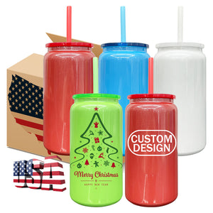 25 Pack USA RTS 16oz Christmas Stainless Steel Cans Blank Sublimation Black Red Blue Green Soda Cans_GGblanks