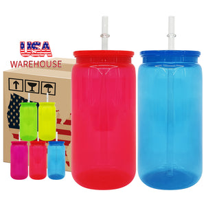 25 Pack 50 Pack 16oz Neon Glass Cans/Plastic 17oz Neon Mugs with Straws and Lids for Uv Dtf Wraps_GGblanks