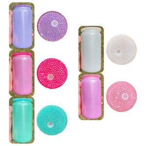 50 Pack 16oz Shimmer Glass Can With Bling Rhinestone Plastic Lids_GGblanks