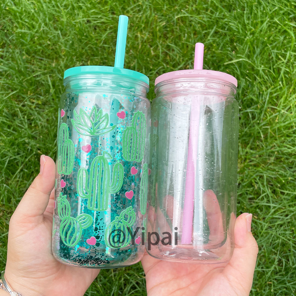 25 Pack 12oz Inner 16oz Outer Double Wall Snow Globe Plastic Cans_GGblanks