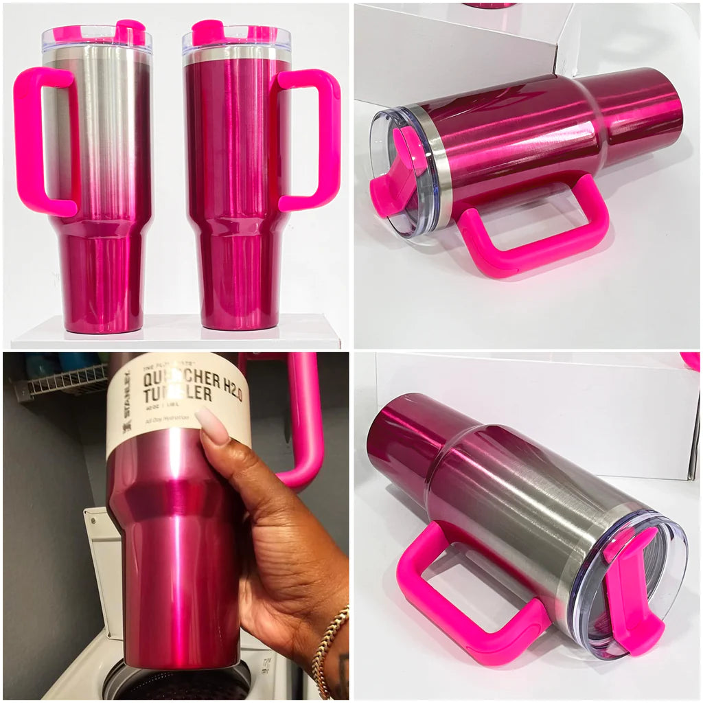 China RTS_H2.0 Hot Pink LOTSO 40oz Metallic painted Stanley-style Blank Sublimation Tumblers 20pcs-Colors Mixed 40HOTPINK01_GGblanks
