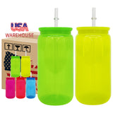 25 Pack 50 Pack 16oz Neon Glass Cans/Plastic 17oz Neon Mugs with Straws and Lids for Uv Dtf Wraps_GGblanks