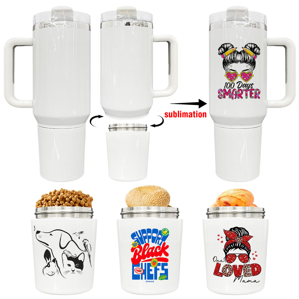 20 Pack GGblanks 2 in 1 40oz Quencher Tumbler with Snack Storage Compartment white for Sublimation& white Black Powder Rainbow Plated Tumblers for Laser Engraving_GGblanks