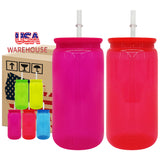 25 Pack 50 Pack 16oz Neon Glass Cans/Plastic 17oz Neon Mugs with Straws and Lids for Uv Dtf Wraps_GGblanks