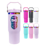 30oz GGblanks White/Macaron Colorful Student School Stanley Style 20oz 30oz Water Bottles Rainbow Plated Matte Glossy Tumblers with Flip Straw_GGblanks