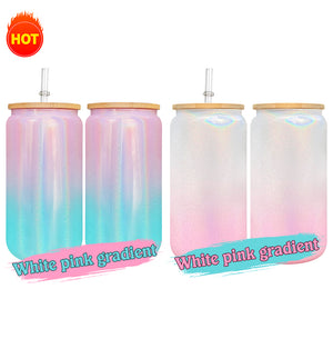 25 Pack 16oz Sublimation Blanks Gradient Glitter Beer Glass Can Sold By Case_GGblanks