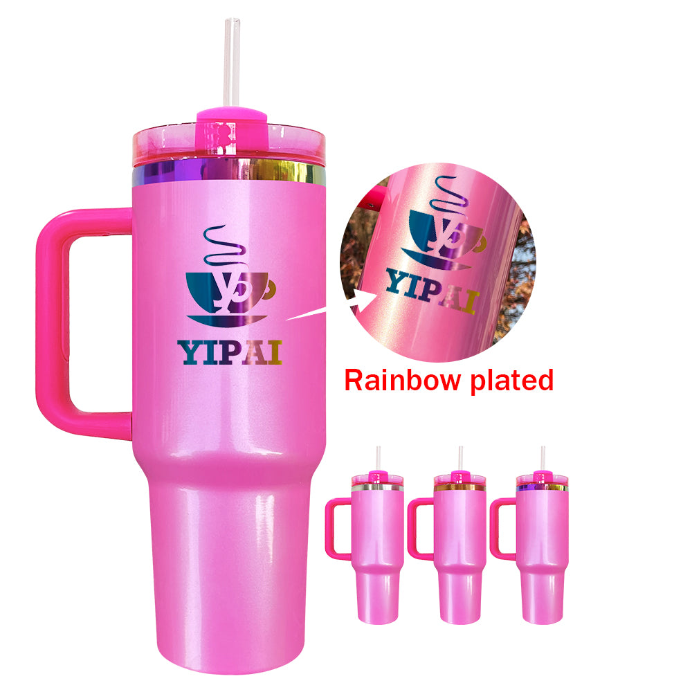 20 Pack 40oz Quencher Pink Shimmer New Stye Tumblers with pink straws_GGblanks