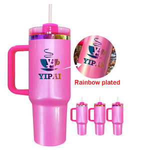 20 Pack 40oz Quencher Pink Shimmer New Stye Tumblers with pink straws_GGblanks