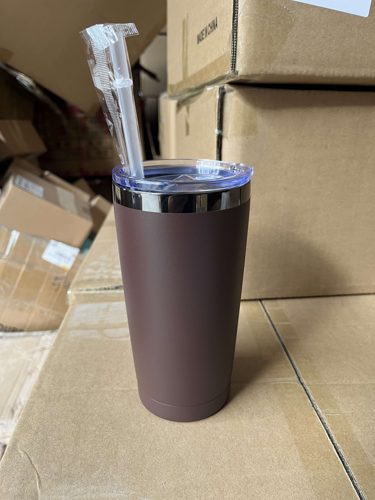 25 Pack Yeti Style 20oz Black Plated Red Chocolate Colorful Car Cups Power Coated Tumblers with Colorful Straws_GGblanks