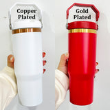 25 Pack 30oz Gold/Copper Plated Christmas Green Red Pink Black White Water Bottles with Flip Straws_GGblanks