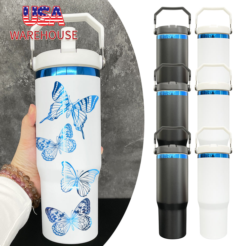 25 Pack China RTS Black White Mixed Blue Plated 30oz Flip Top Straw Water Bottle for Laser Engraving_GGblanks