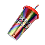 100 Pack 24oz Rainbow Laser Plastic Cups with with Colored Keychain_GGblanks