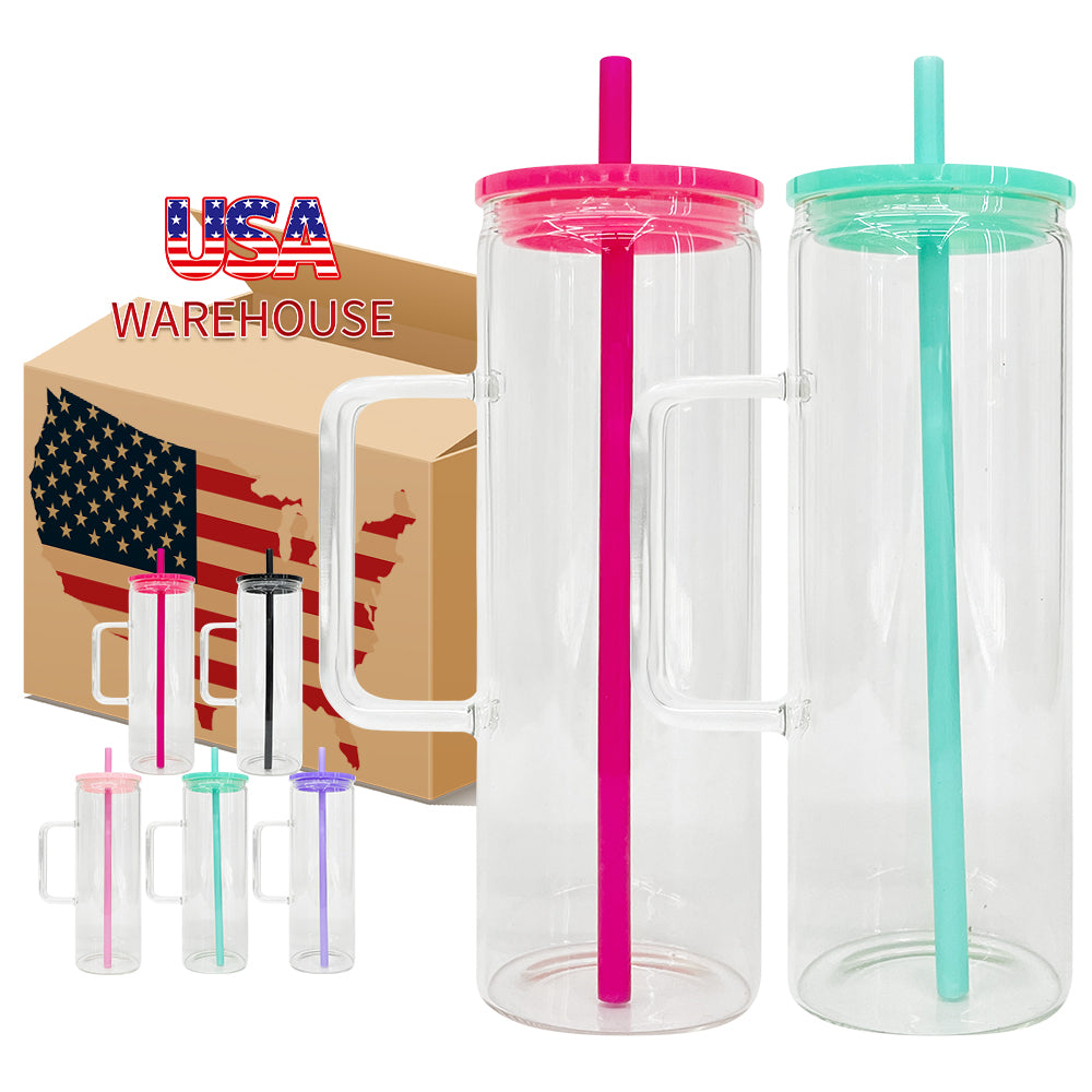 25 Pack USA RTS 20oz Straight Glass Mugs Skinny Tumblers Jelly Color Straight Beverage Mugs for Sublimation or UV DTF wraps_GGblanks