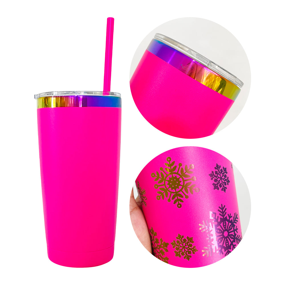 25 Pack Yeti 20oz Rainbow Plated Blue Plated Tumblers Power Coated Tumbers Car Cups Mugs with Colorful Straws_GGblanks