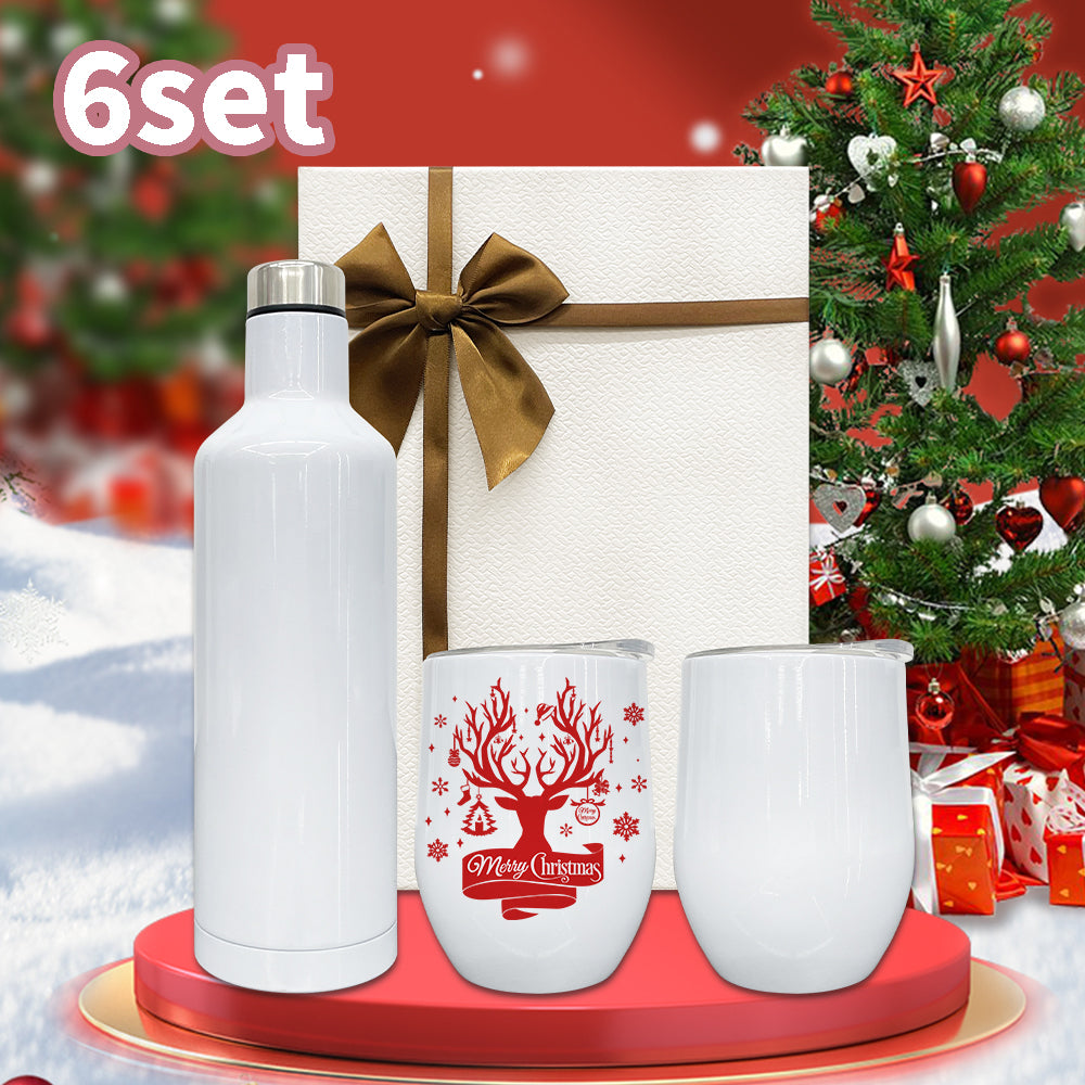6 Sets Christmas Gifts Wine Tumbler And Bottle Gifts Set With Box 12oz Wine Tumblers and 17oz Water Bottles Both Work for Sublimation_GGblanks
