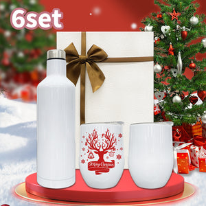 6 Sets Christmas Gifts Wine Tumbler And Bottle Gifts Set With Box 12oz Wine Tumblers and 17oz Water Bottles Both Work for Sublimation_GGblanks