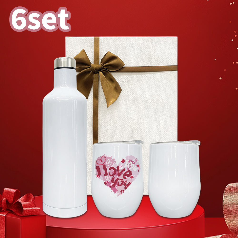 6 Sets Christmas Gifts Wine Tumbler And Bottle Gifts Set With Box 12oz Wine Tumblers and 17oz Water Bottles Both Work for Sublimation_GGblanks