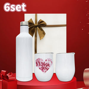 6 Sets Christmas Gifts Wine Tumbler And Bottle Gifts Set With Box 12oz Wine Tumblers and 17oz Water Bottles Both Work for Sublimation_GGblanks