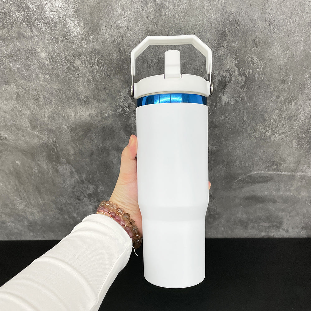 25 Pack China RTS Black White Mixed Blue Plated 30oz Flip Top Straw Water Bottle for Laser Engraving_GGblanks