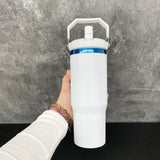 25 Pack China RTS Black White Mixed Blue Plated 30oz Flip Top Straw Water Bottle for Laser Engraving_GGblanks