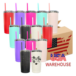 25 Pack Yeti Style 20oz Black Plated Red Chocolate Colorful Car Cups Power Coated Tumblers with Colorful Straws_GGblanks