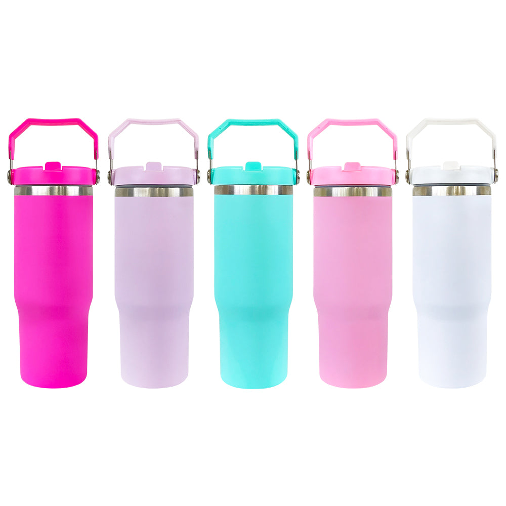 30oz GGblanks White/Macaron Colorful Student School Stanley Style 20oz 30oz Water Bottles Rainbow Plated Matte Glossy Tumblers with Flip Straw_GGblanks