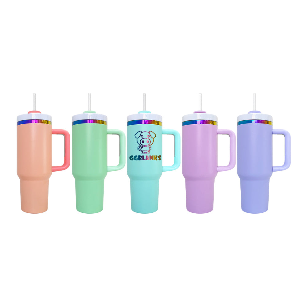 20 Pack Valentine's Day/Macaron/ Colorful/White/Black Rainbow Plated 40oz H2.0 Powder Coated Quencher Tumblers_GGblanks